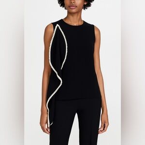 Alexis Black Sleeveless Blouse with White Pom Pom Ruffle Embellishment Small